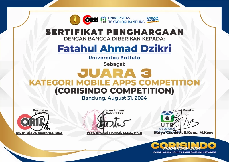 3rd Place Mobile Apps Competition CORISINDO