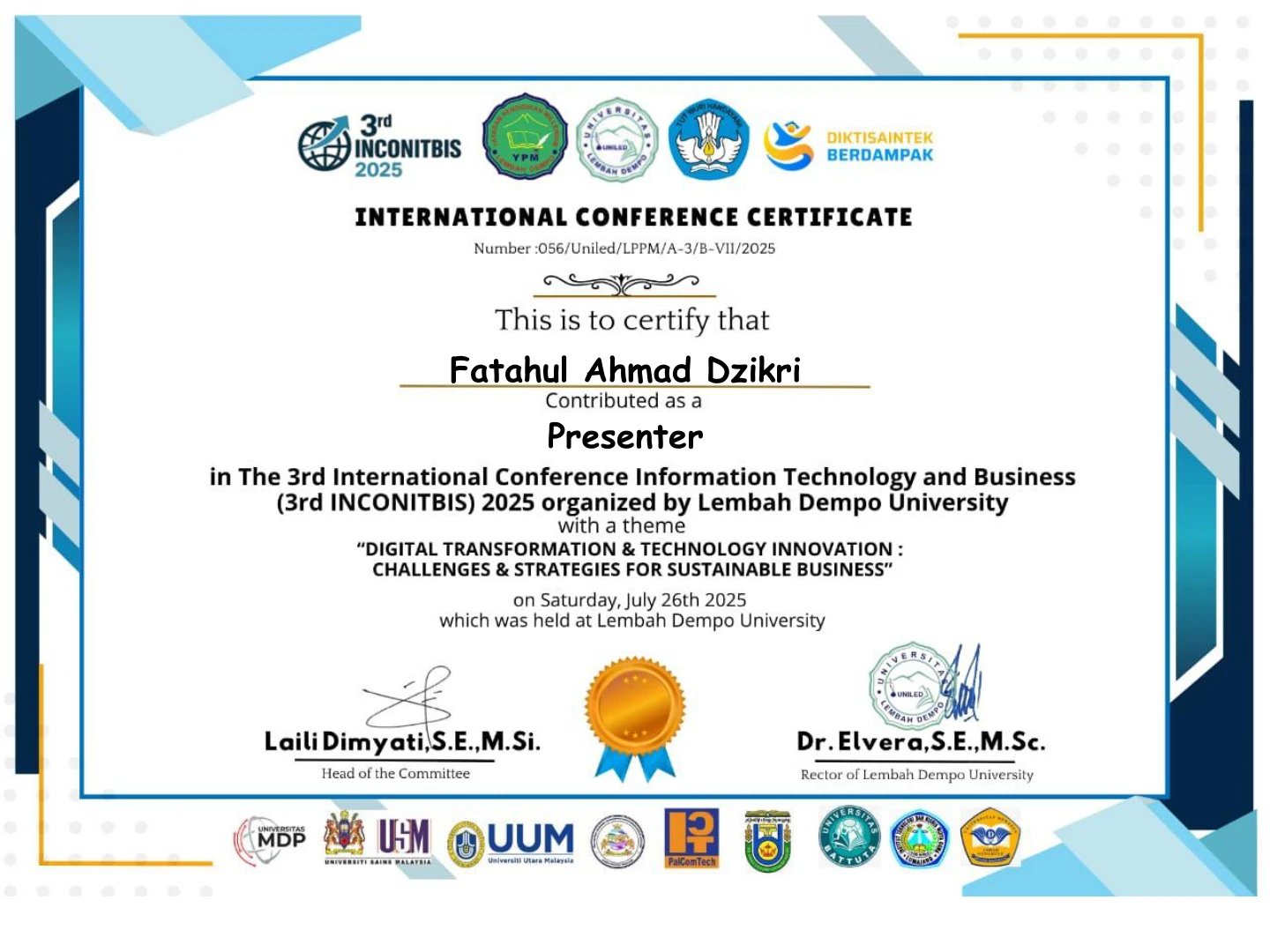 Presenter at 3rd INCONITBIS 2025