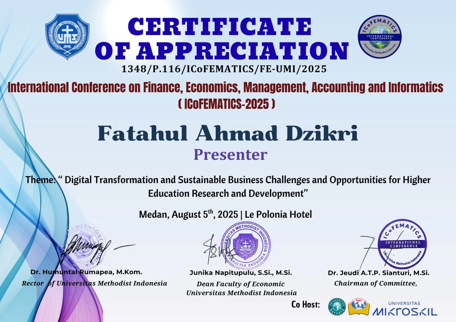 Presenter / Participant at ICoFEMATICS 2025