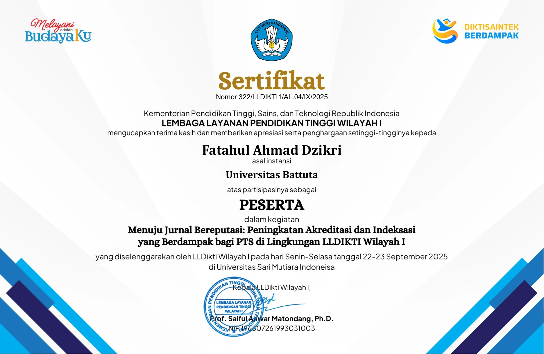 Seminar Towards Reputable Journals - LLDIKTI Region I